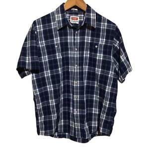 Wrangler Indigo Blue Plaid Button Up‎ Shirt L